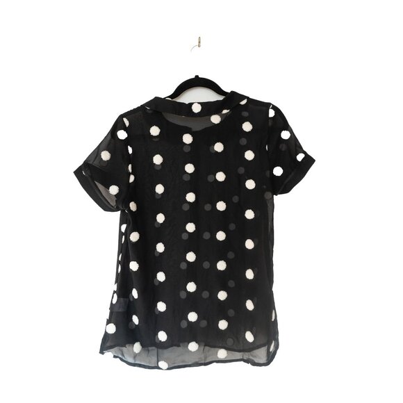 ModCloth Black Polka Dot Peter Pan Collar Sheer Short Sleeve Blouse Size M - Picture 3 of 4